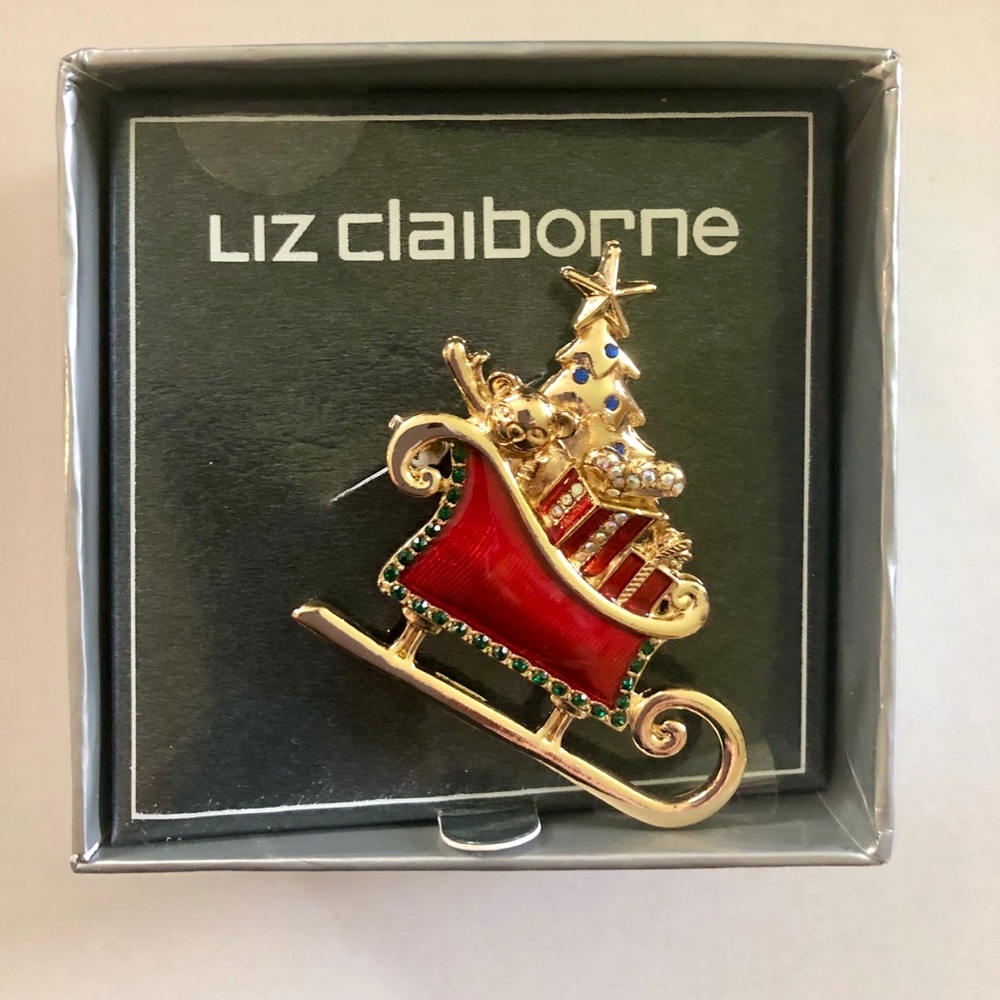 Beautiful Liz Claiborne Holiday Sled Brooch
